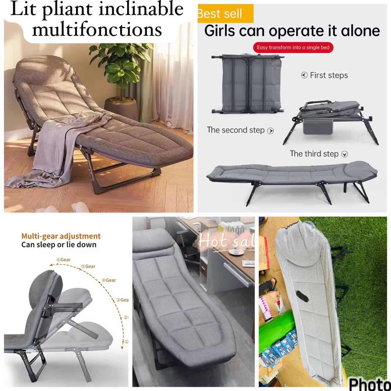 🛏️ Lit Pliant Inclinable Multifonction – Confort et Praticité en Un ! 🔥